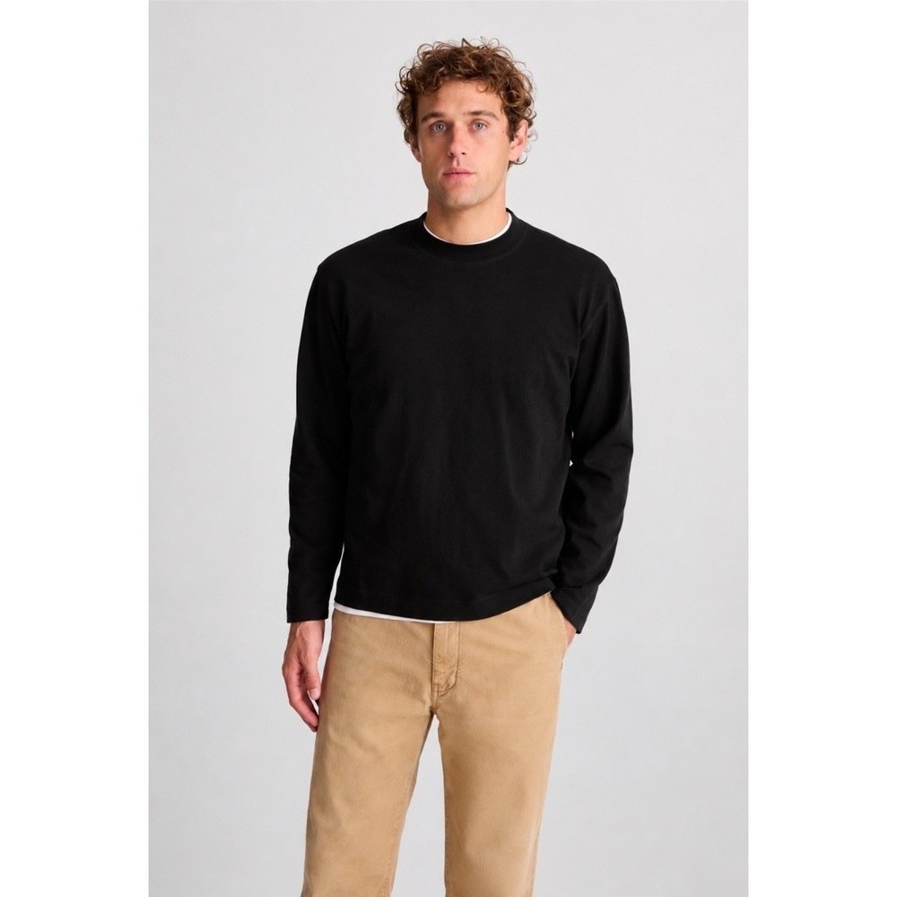Madewell NWT Men's Heavyweight Longsleeve Mock Neck Tee Black‎ XL Cotton Basic